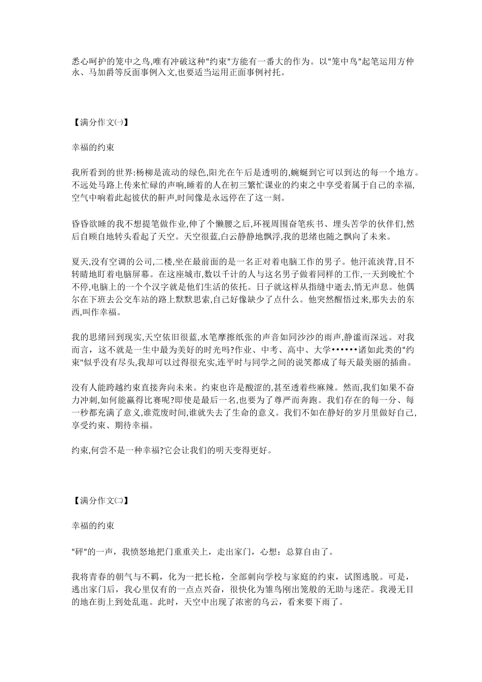 满分作文《幸福的约束》7篇_第2页