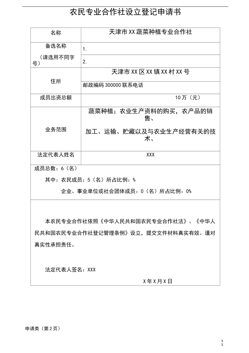 农民专业合作社名称预先核准申请书_第3页