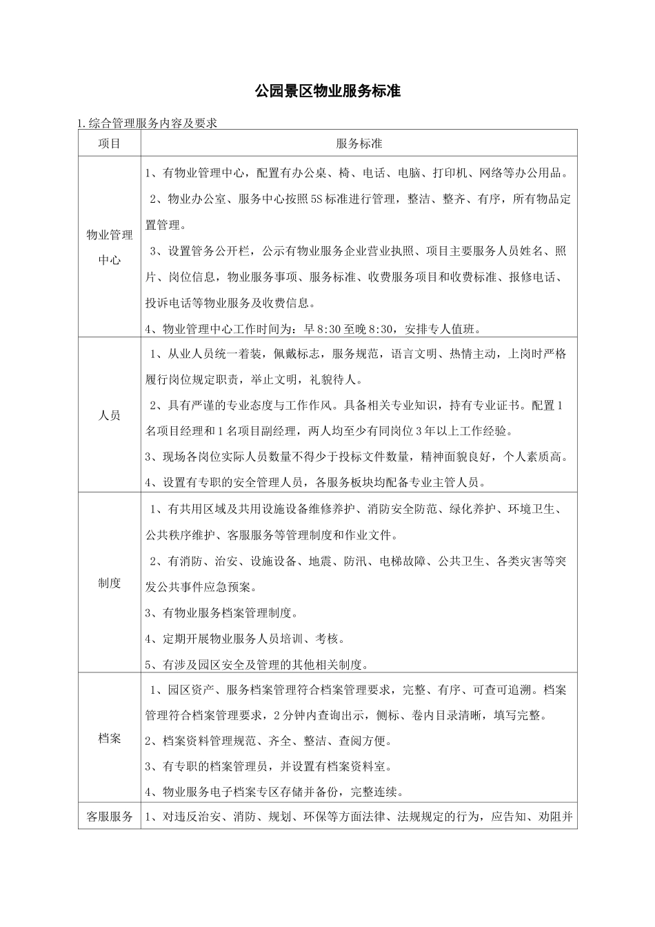公园景区物业服务标准_第1页
