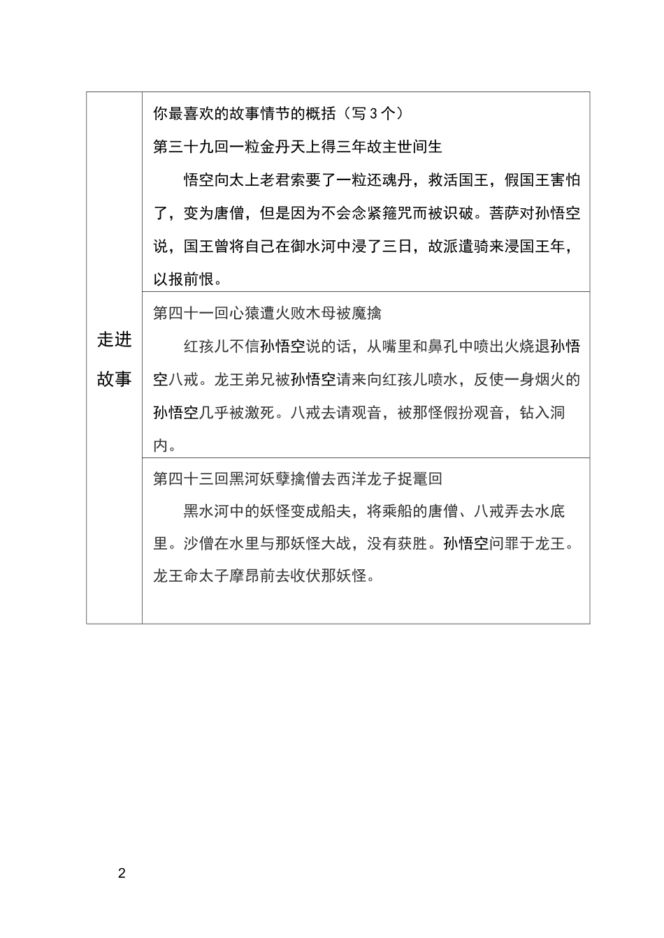 西游记阅读记录卡_第2页