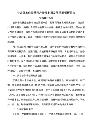 宁城县农作物秸秆产量及利用发展情况调研报告