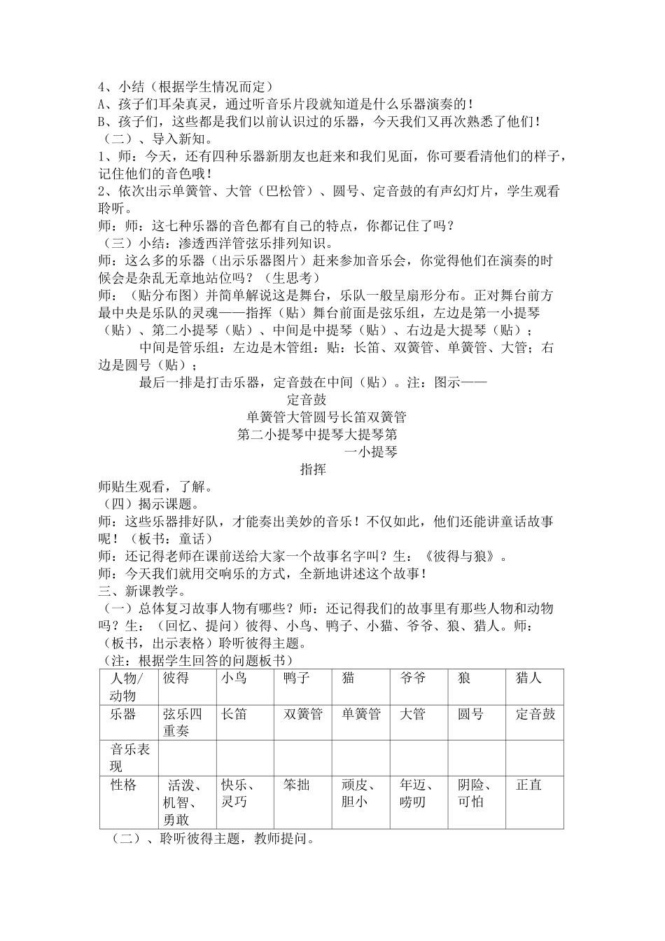 彼得与狼 教学设计(人音版小学音乐四年级下册第五课《童年的故事)_第2页