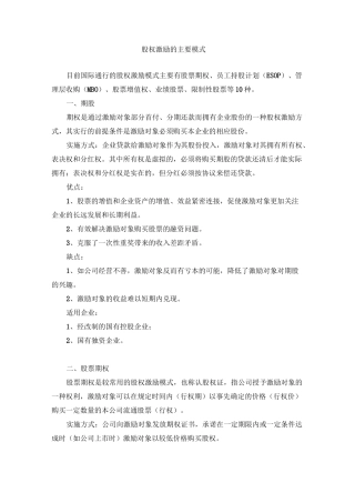 股权激励主要模式