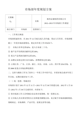 市场部年度规划方案