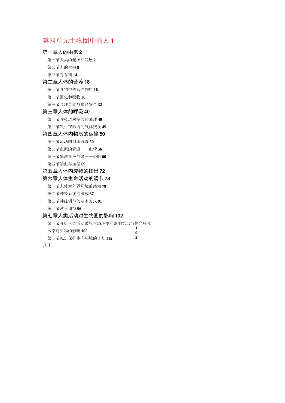 人教版初中生物目录_第2页