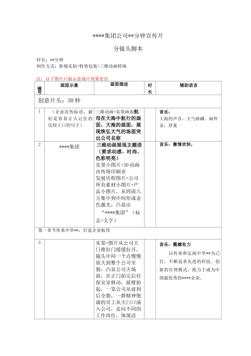 公司宣传片分镜头必备脚本模板_第1页