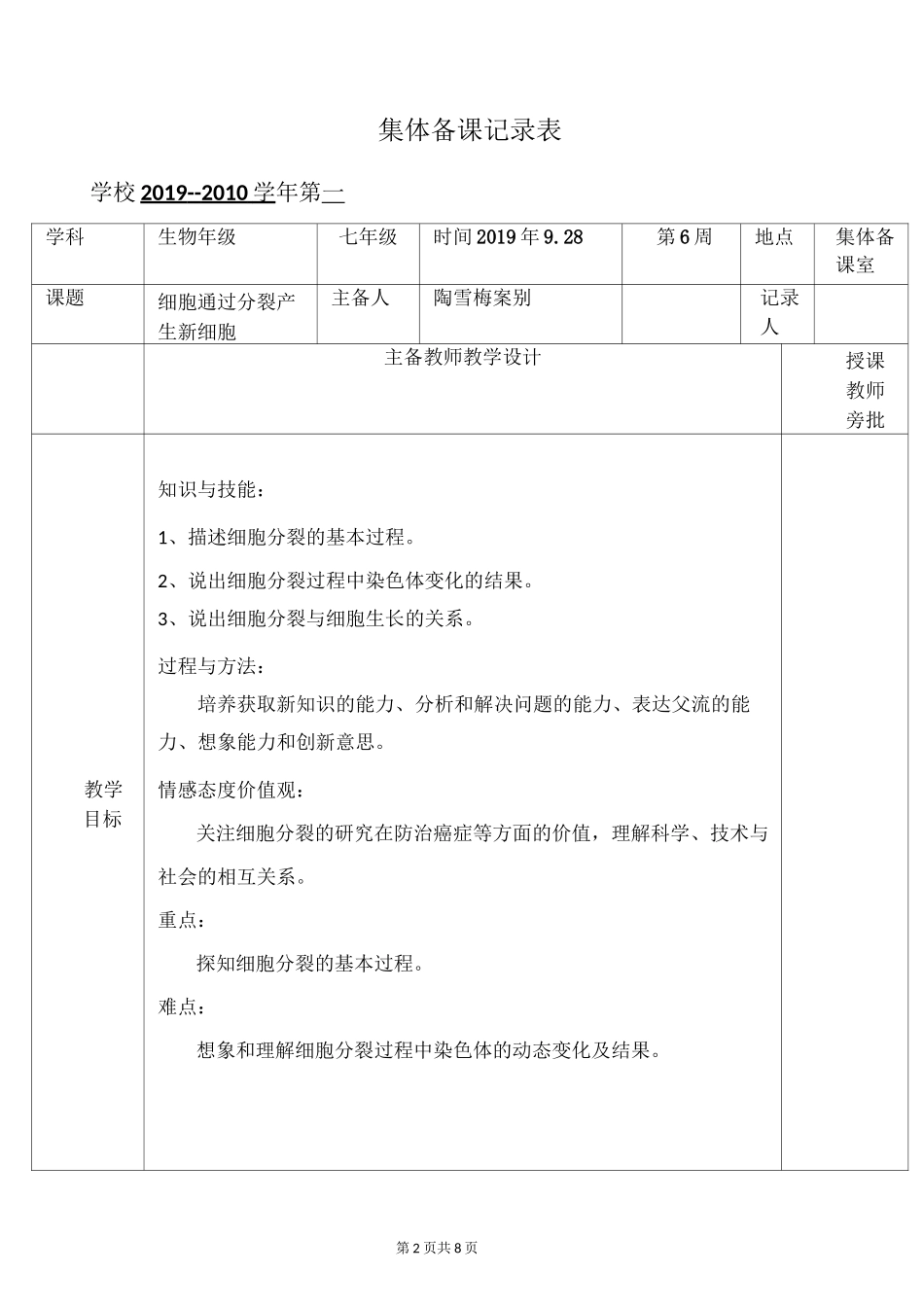 整理幼儿园教师集体备课情况记录表_第2页
