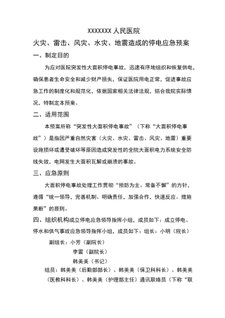 火灾、雷击、风灾、水灾停电预案