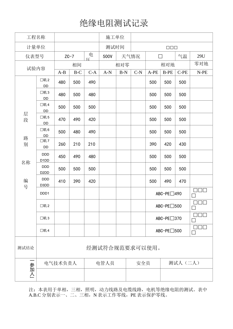 绝缘电阻检测记录表_第3页