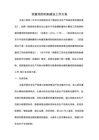 双重预防机制建设工作方案