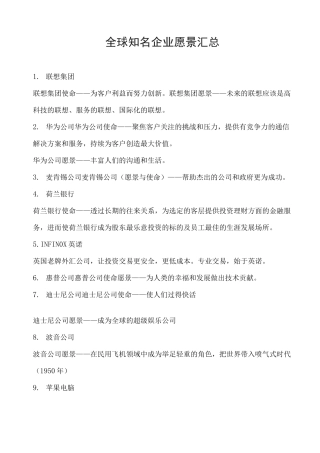 全球知名企业愿景汇总