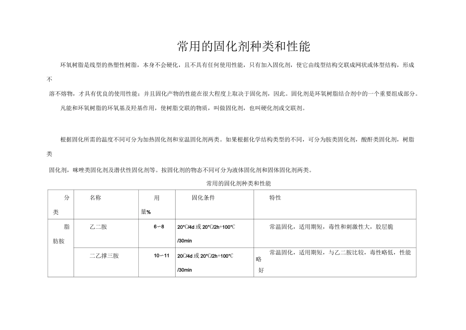 常用的固化剂种类及材料特性总结_第1页