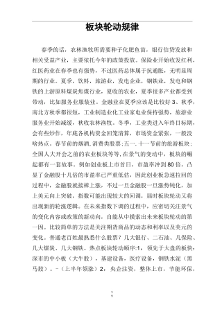 股市板块轮动规律  仅供参考