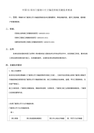 门窗洞口尺寸偏差控制关键技术要求