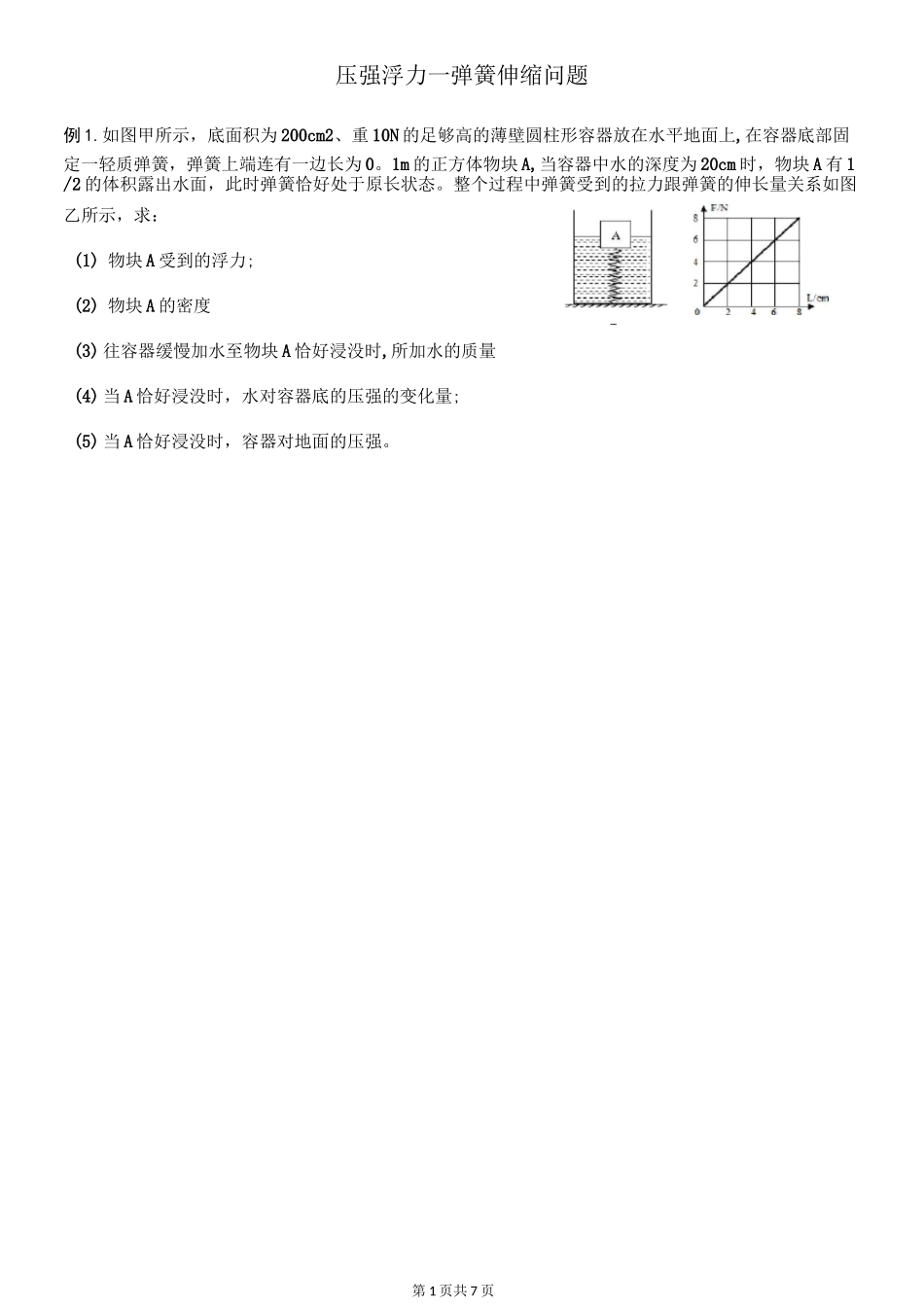压强浮力(弹簧伸缩问题)_第1页