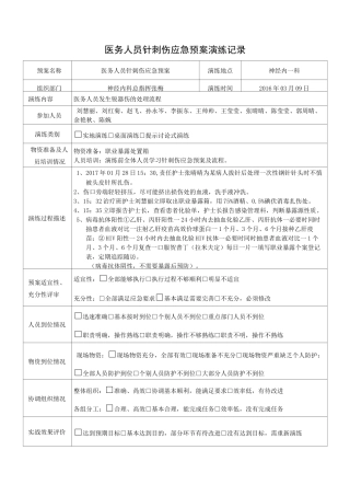 病区锐器伤应急预案演练