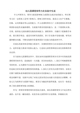 幼儿园课程领导力在实践中生成