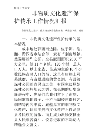 非物质文化遗产保护传承工作情况汇报