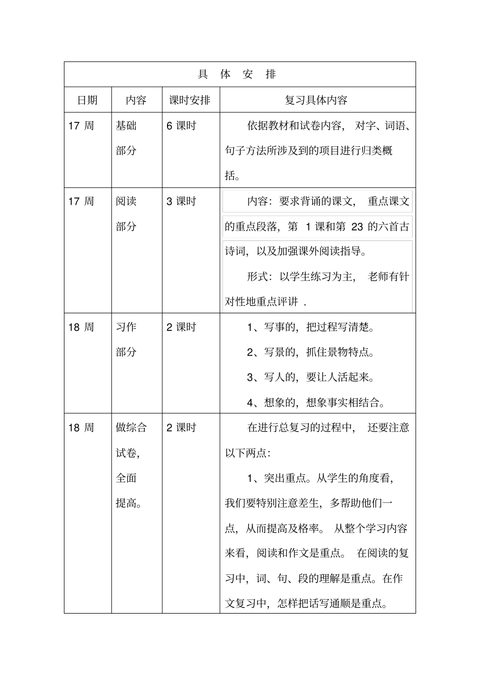 四年级下册语文复习计划表_第2页