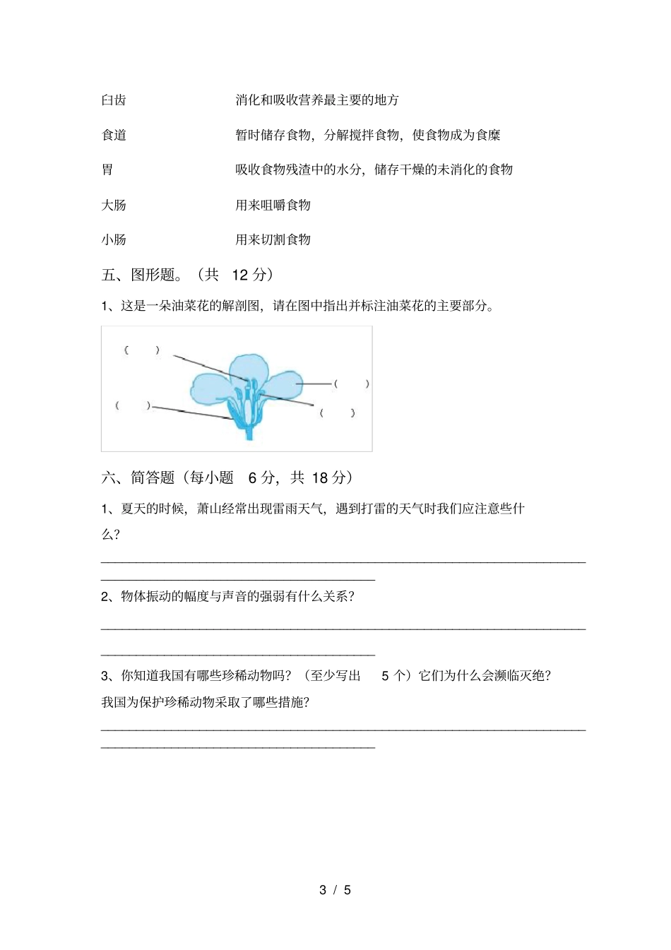 四年级科学上册期中考试卷及答案【完整】_第3页