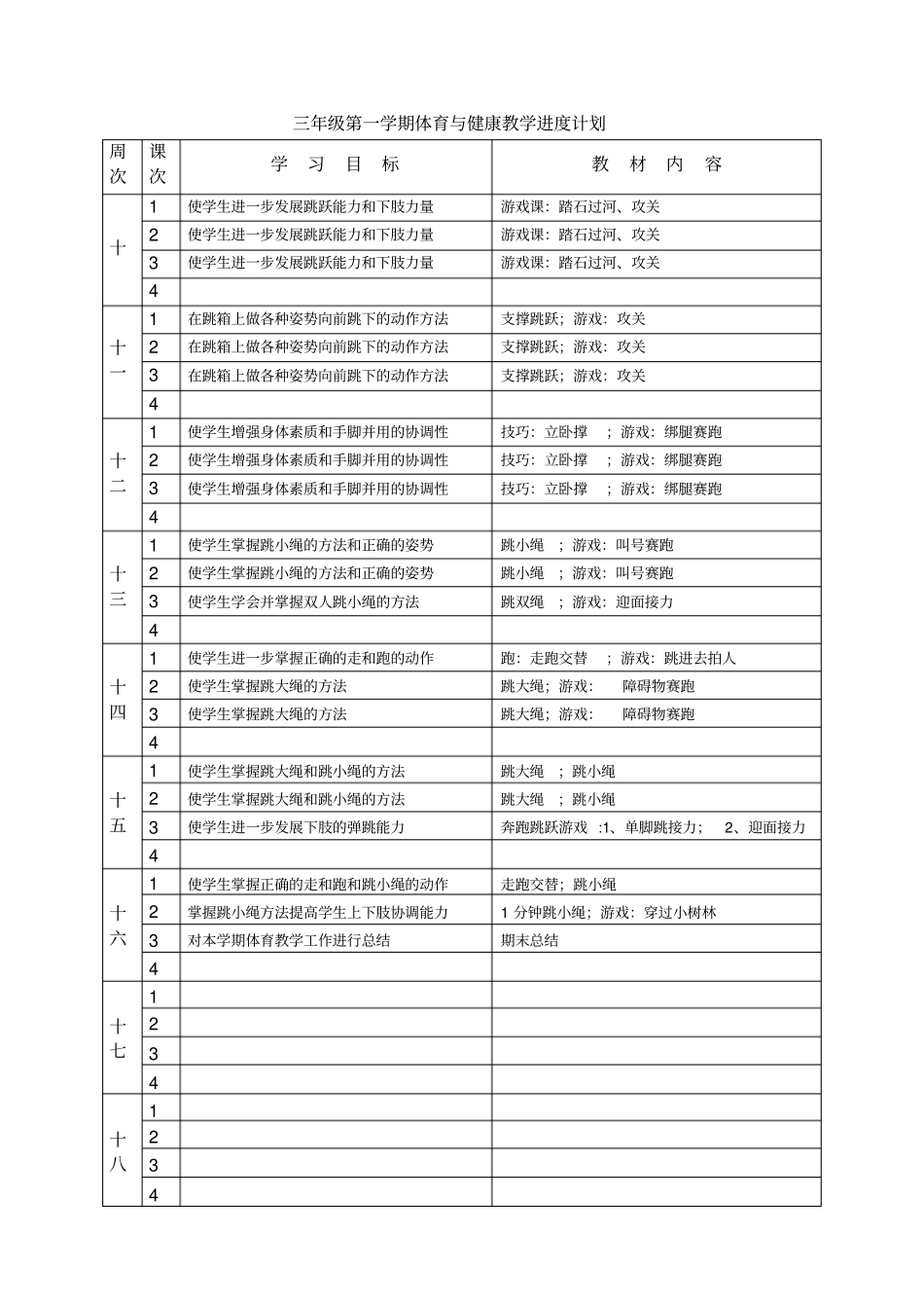 四年级第一学期体育与健康教学进度计划_第2页