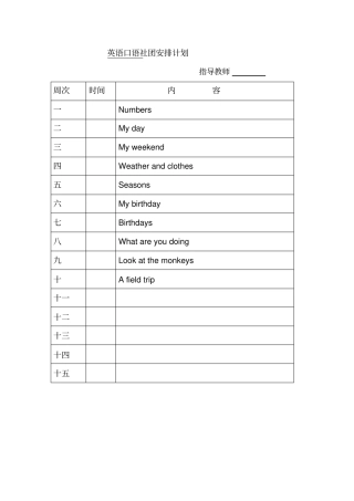 四年级英语口语活动记录表