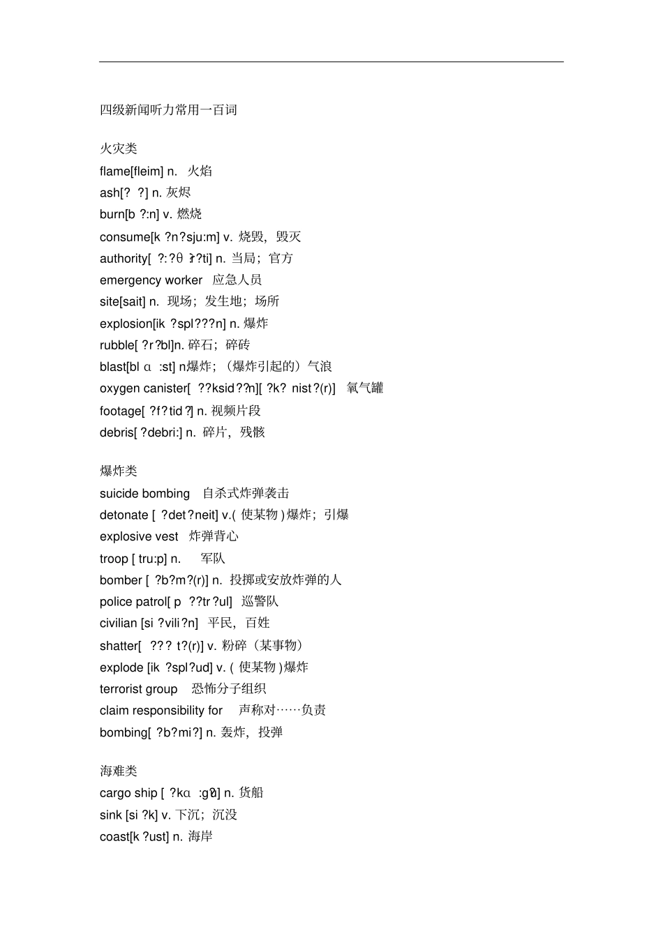 四级新闻听力常用一百词_第1页