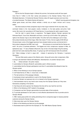 四级阅读理解及答案