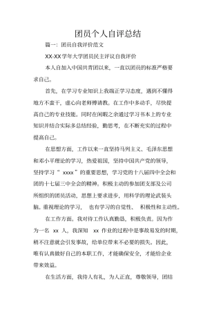 团员个人自评总结