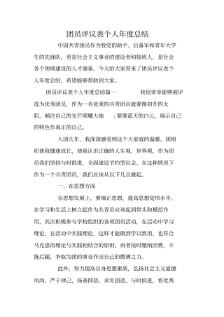 团员评议表个人年总结