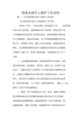 团委未成年人保护工作总结