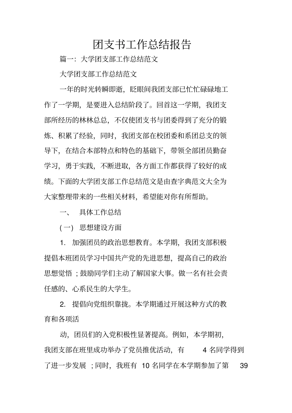 团支书工作总结报告_第1页