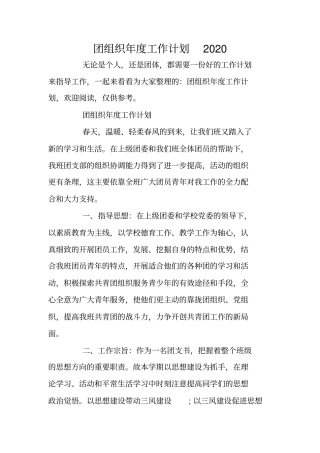 团组织年工作计划2020