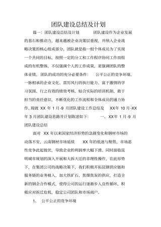 团队建设总结及计划