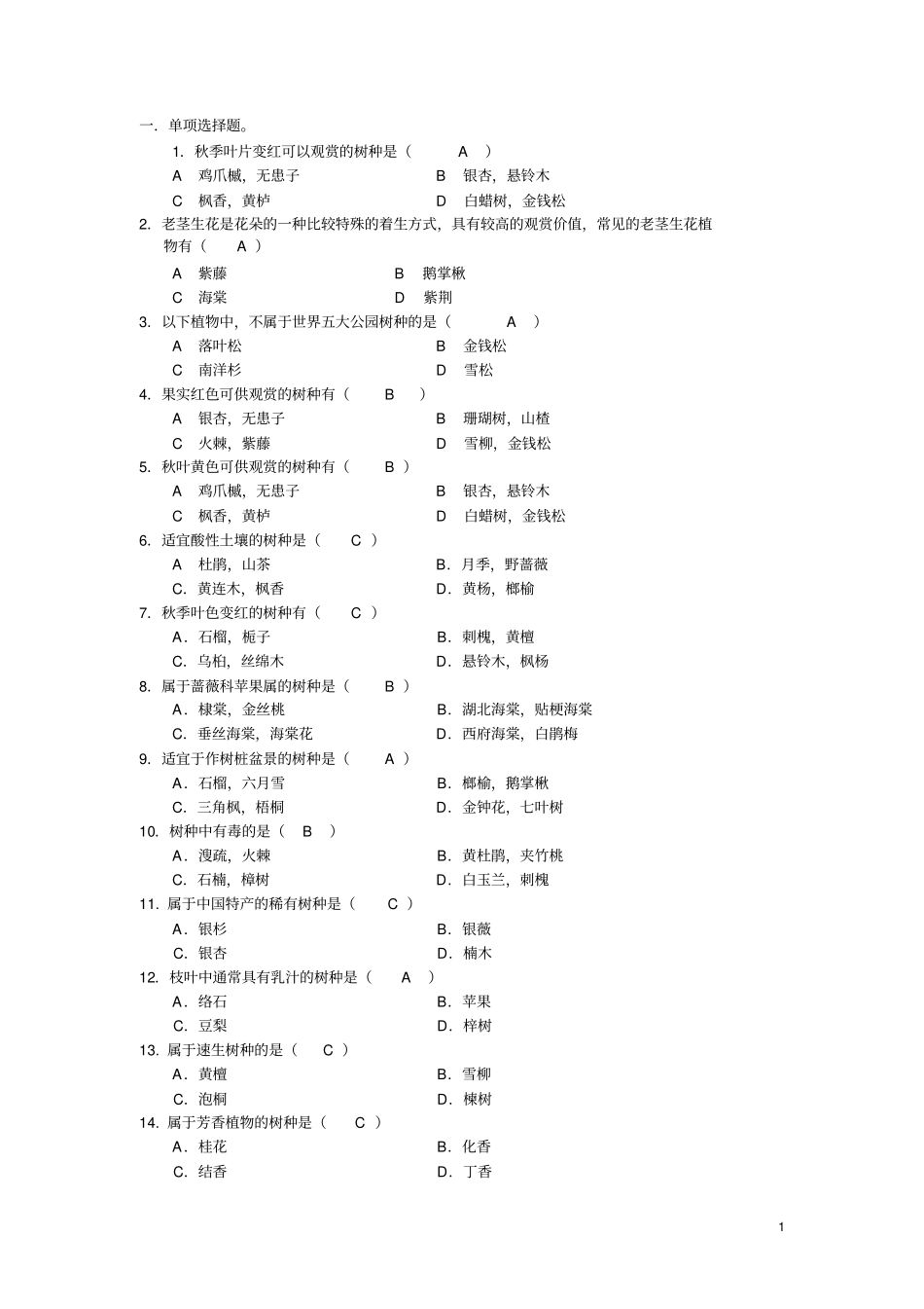 园林41本科园林树木学复习题汇总_第1页