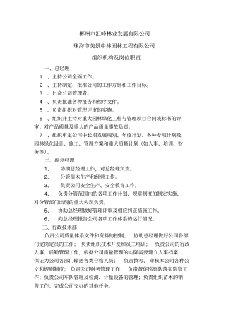 园林公司组织机构和岗位职责