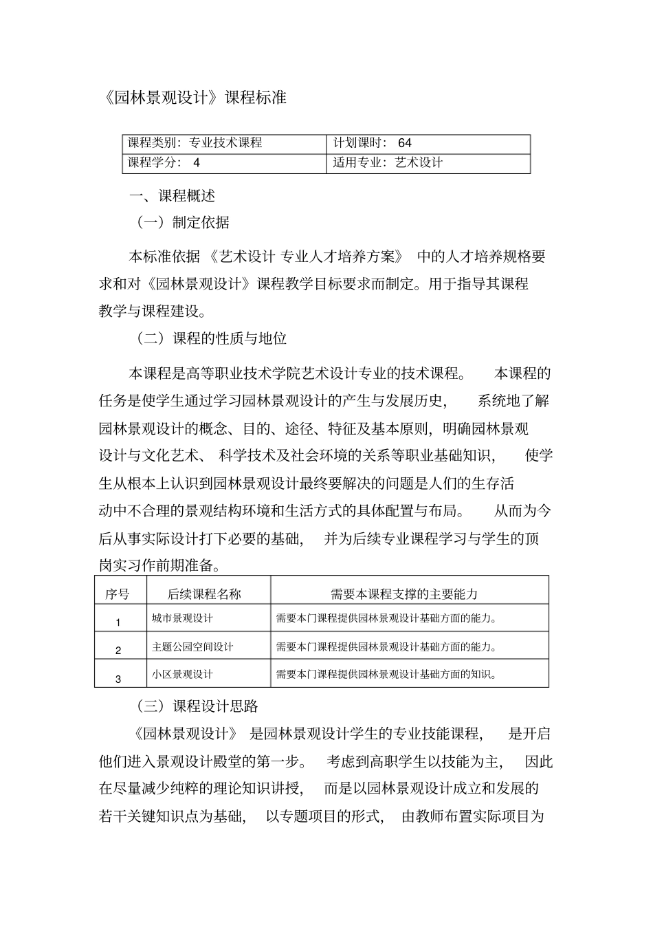 园林景观设计初步课程标准_第1页