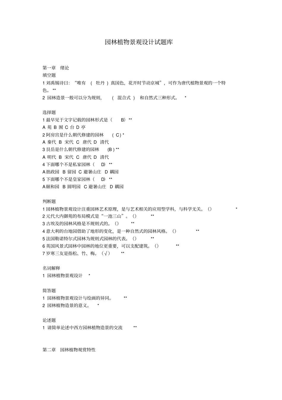 园林植物景观设计试题库_第1页