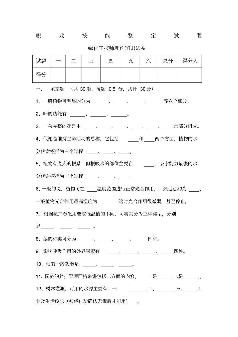 园林绿化工技师鉴定题_第1页