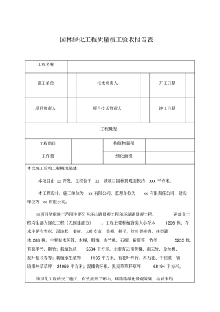 园林绿化工程质量竣工验收报告表