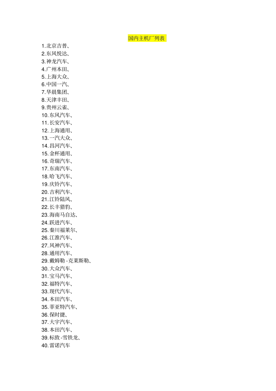 国内主机厂列表汇总_第1页