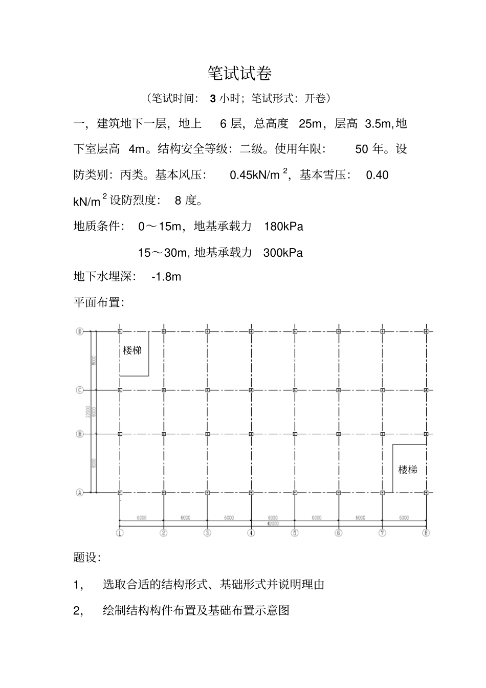 国内各大设计方案院考试试题_第1页