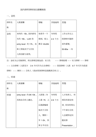 国内律师事务所薪酬调查