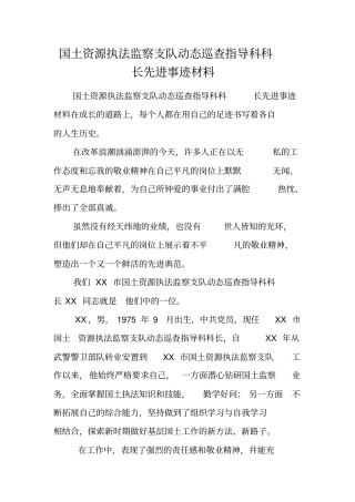国土资源执法监察支队动态巡查指导科科长先进事迹材料