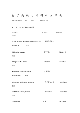 国外化学类核心期刊