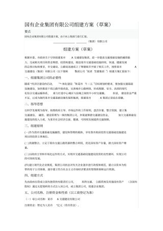 国有企业集团有限公司组建方案