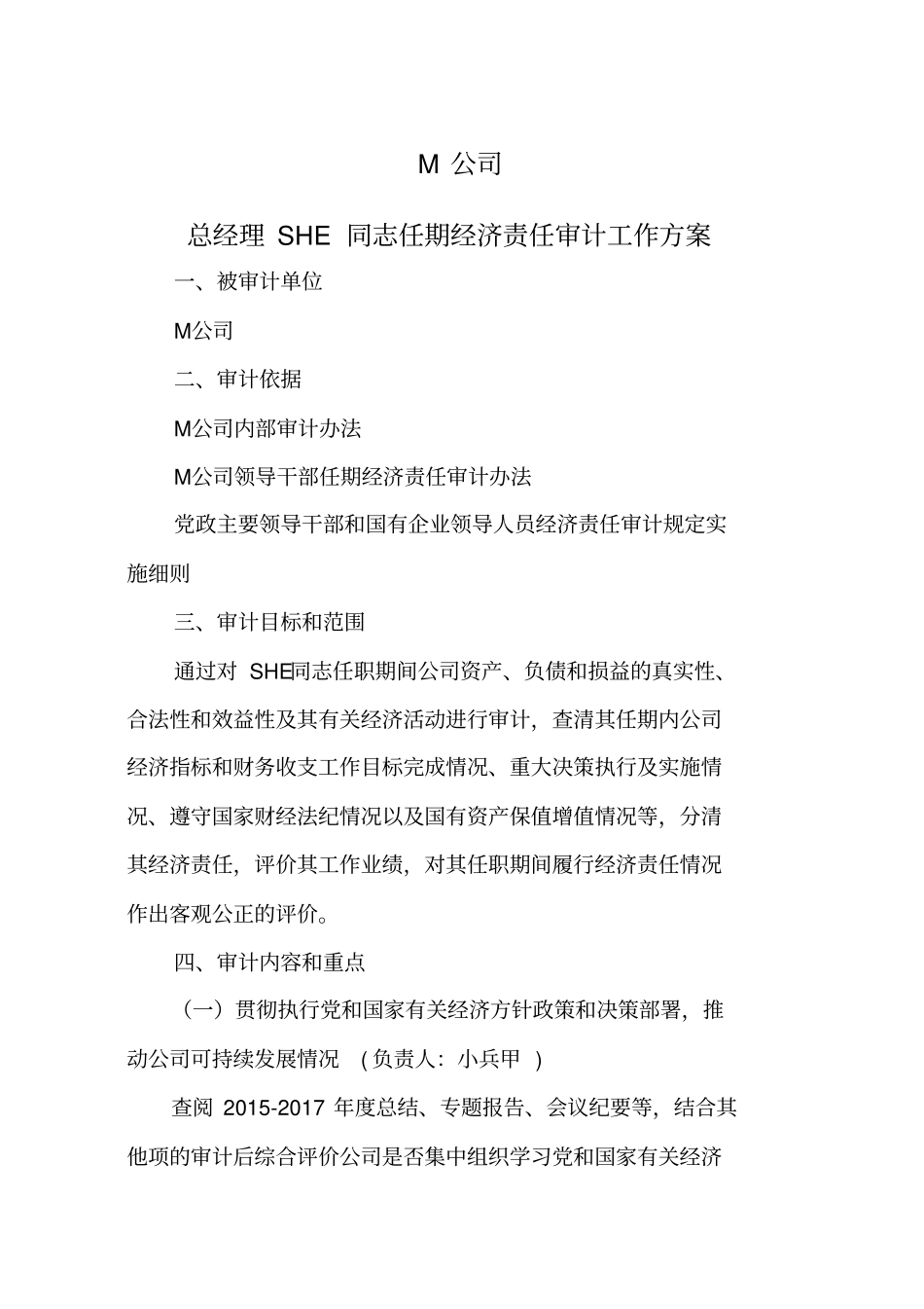 国有企业领导同志任期经济责任审计工作方案_第1页