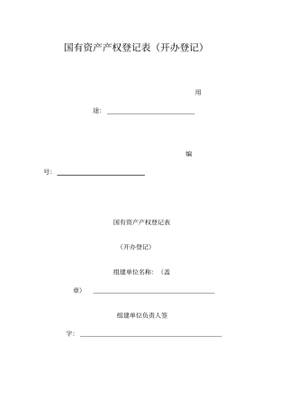国有资产产权登记表开办登记