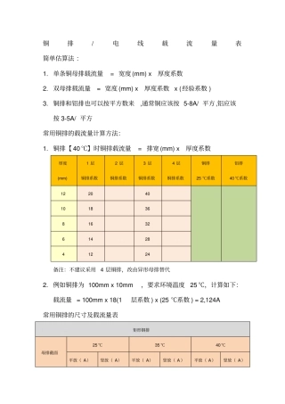 国标铜排载流量