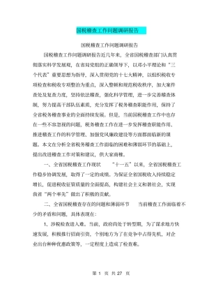 国税稽查工作问题调研报告